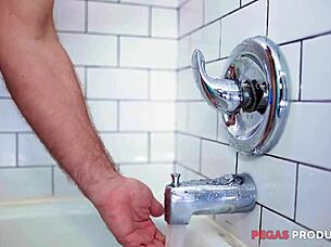 petite canadian blonde gets stuffed under the shower