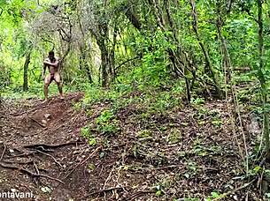 This exhibitionist in the forest is flashing her big ass for you