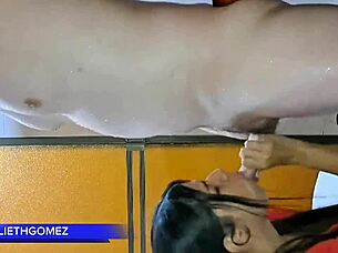 Stunning brunette deepthroats big cock 😏