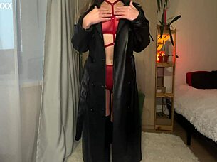 sexy amateur in black boots masturbates with butt plug