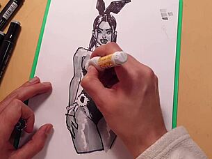 A guy quickly drew a hot girl in latex with markers