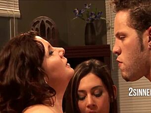 Stud student convinces teacher and wandering professor's wife into a hardcore threesome in the classroom!