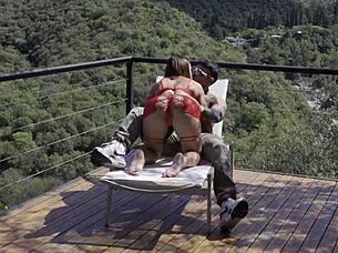 my wife surprised me with hot red lingerie outdoors for the first time