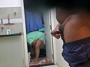 Rasiya the maid gets a surprise flash of cock in the house.
