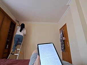 Latina Maid with Creamy Pussy in Jeans Flip Flops Seduced by Massage