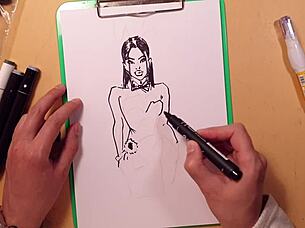 A guy quickly drew a hot girl in latex with markers