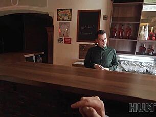 Wife picked up, husband watches in stockings