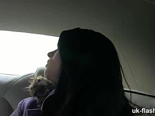 Lucia fingers her big tits in public outdoor challenge.