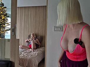 Blonde begs daddy to fill her with cum