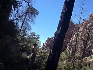 She says, 'I love sucking this monster cock on the hiking trail.'