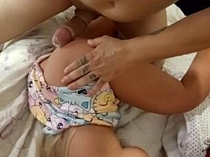 Dirty husband and wife unite to assfuck stepdaughter in outdoor public threesome with sex toys.