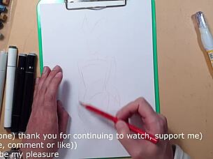 A guy quickly drew a hot girl in latex with markers