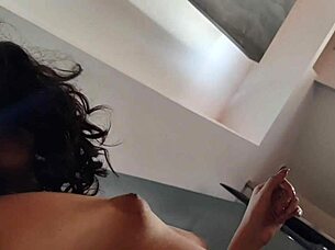 chavita's small tits and tight waist tease as she fucks the older man in part two