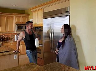 Hot milf gets tricked by her husband's brother in the bathroom