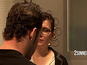 Stud student convinces teacher and wandering professor's wife into a hardcore threesome in the classroom!