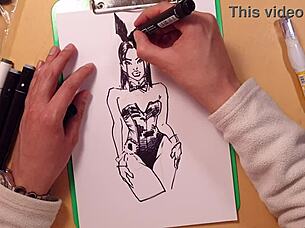 A guy quickly drew a hot girl in latex with markers
