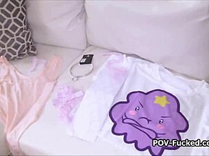 Blonde amateur undresses in high heels for cock riding pov