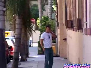 White Boy Sucks Shemale's Big Dick Deep Throat