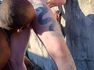 Surprised by a stranger, she engages in an unexpected encounter without protection.