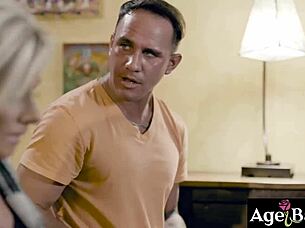 I watched this older blonde gag on young meat. She got it wet and took a hard pounding in her mature hole.