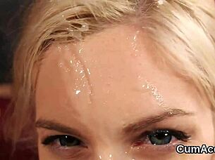 Hot Looker Receives Jizz Load On Face, Sucking All Ejaculate In Bizarre Cum Swapping Blowbang