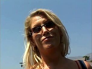 Mature Blonde Rides Cock In Public Doggy Style.