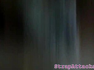 Strapon domina in lingerie dominates sub with toys, but gets pussyfucked in missionary. Big tits fetish close-up.