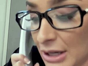 Secretary licks boss's pussy at work