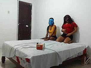 My girlfriend taught her best friend intense blowjob skills at home