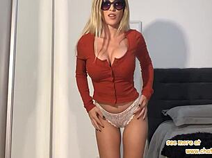 Blonde Milf Feels Intense Pleasure Riding Dildo on Webcam