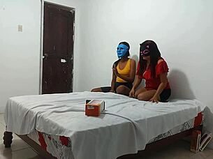 My girlfriend taught her best friend intense blowjob skills at home