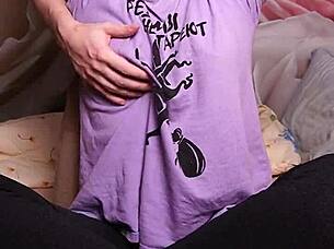 Tickling light bdsm nipple play on amateur wife's big natural tits