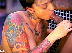 Intensely sucking huge black cock of husband Nego Catra