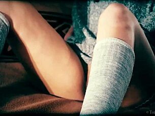 Petite teen 18+ candice fingers her shaved blonde pussy with a flower, teasingly