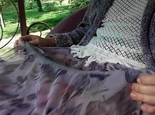 hairy mature woman flashes upskirt on the carriage again.