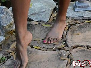 jet setting jasmine goes barefoot in the garden for a dirty foot fetish pov