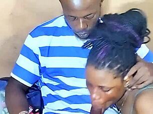 Ebony gives boyfriend creamy pussy treat