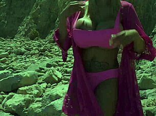 Amber alena shows off giant tits at the beach