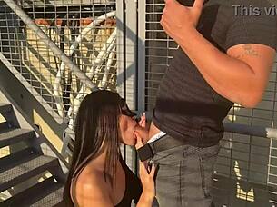 Husband arranges cuckold encounter for wife at work with young brunette.