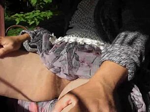 hairy mature woman flashes upskirt on the carriage again.