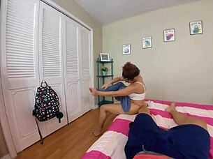 Stepsis can't resist giving blowjob and titty fuck