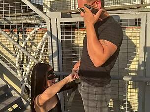 Husband arranges cuckold encounter for wife at work with young brunette.