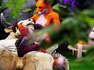 Minotaur ravages furry foxy and tiger girls! Wild outdoor sin in rain!