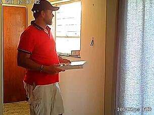 My wife bent over for the pizza guy while I spied.