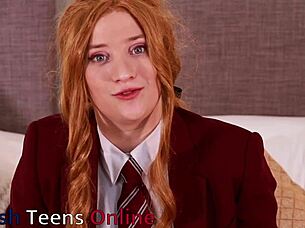 posh 18 year old redhead student tells you how to wank and cum for her