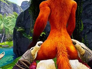 Minotaur ravages furry foxy and tiger girls! Wild outdoor sin in rain!