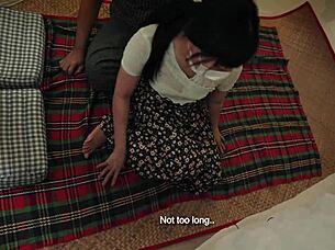 An amateur asian couple can't stop fucking while on a big fire, muff diving and intense.