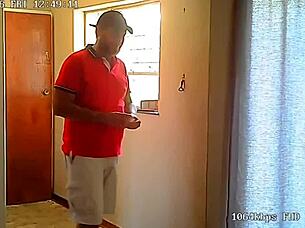 My wife bent over for the pizza guy while I spied.