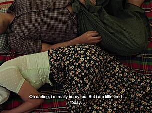 An amateur asian couple can't stop fucking while on a big fire, muff diving and intense.