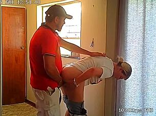 My wife bent over for the pizza guy while I spied.